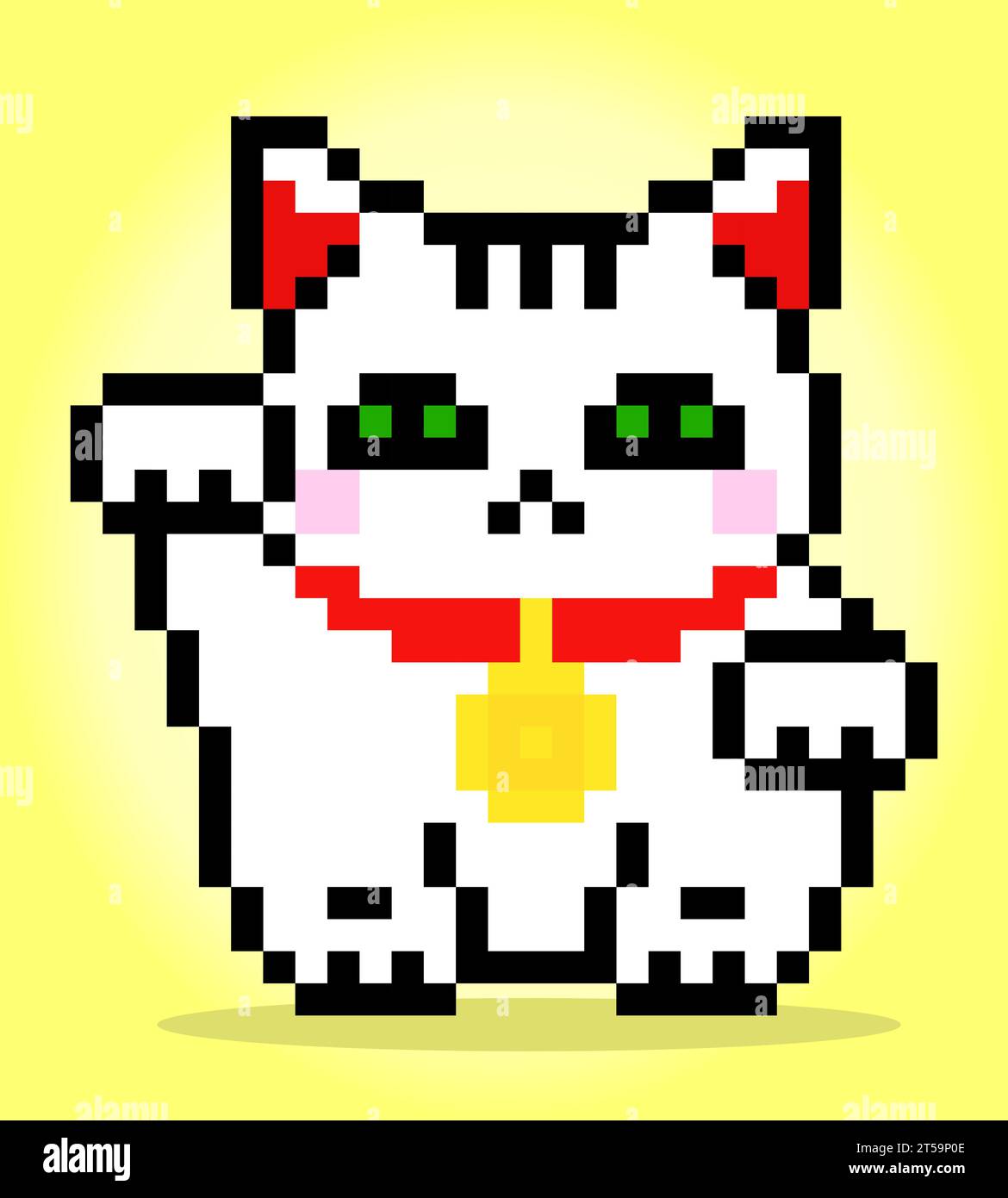 8 Bit Pixel eine weiße Katze. Die Glückskatze, Maneki Neko in Vektorillustration. Stock Vektor