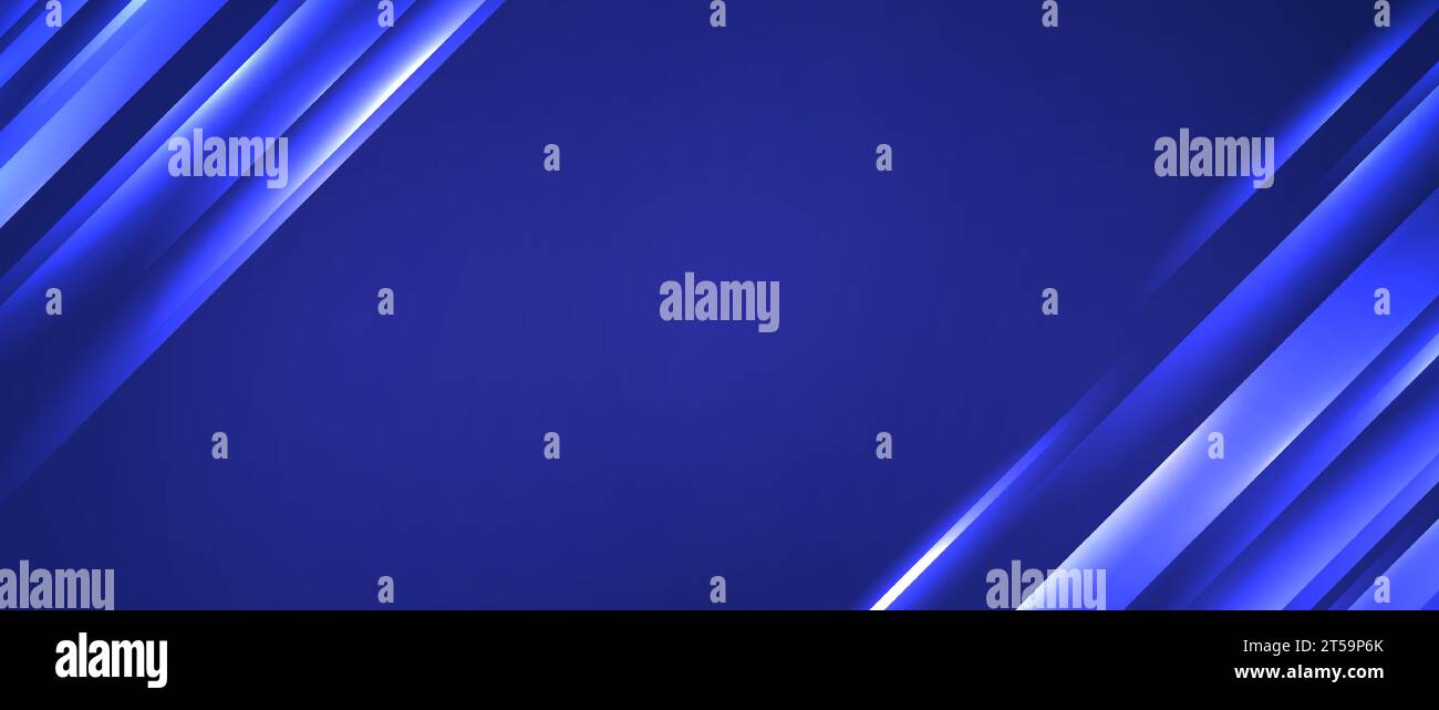 Hintergrund leuchtender diagonaler Linien. Dunkelblaue Neon-Farbstreifen-Tapete. Abstrakter Bewegungseffekt, Lichtspuren Hintergrund für Banner, Poster, Präsentation, Cover, Broschüre, Broschüre, Flyer. Vektor Stock Vektor