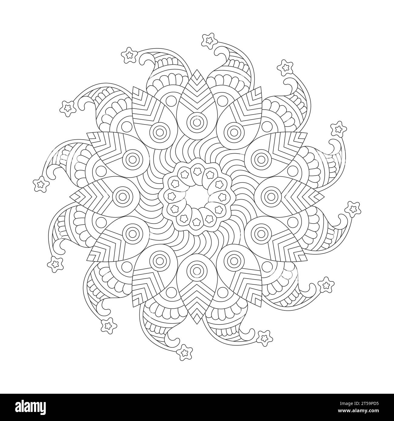 Rotieren Sie harmonische Farbtöne, um die Seite für das Buch „Mandala“ für das KDP-Innenleben, die Fähigkeit zum Entspannen, Gehirnerlebnisse, Harmonic Haven, friedliche Porträts, Stock Vektor