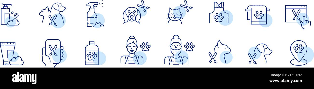 Haustierpflegesalon. Pflege von Katzen und Hunden. Tierärztliche Dienstleistungen. Symbol für Pixelperfekte, bearbeitbare Kontur Stock Vektor