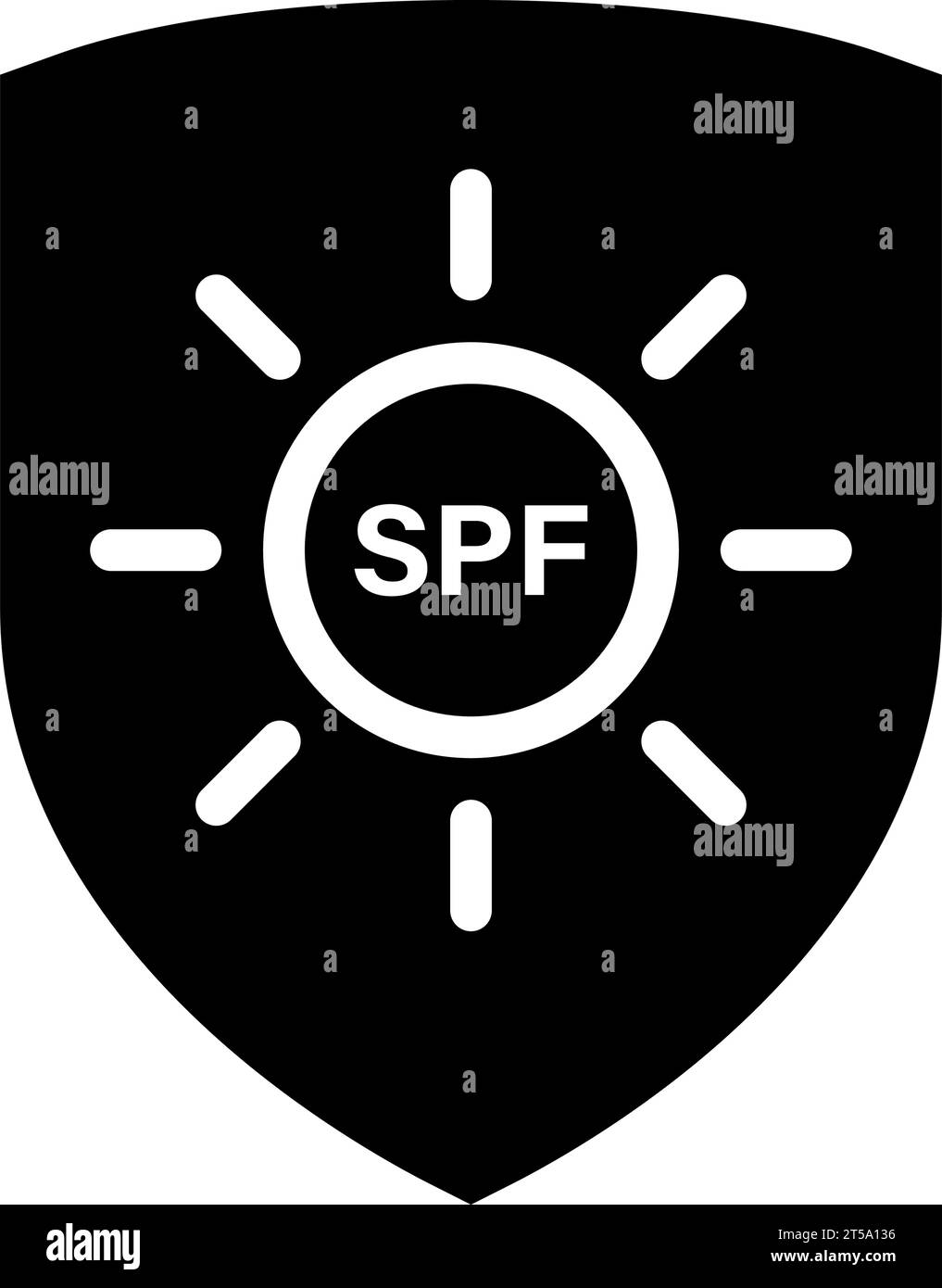 Symbol für SPF-Sonnenschutz mit Schild Stock Vektor