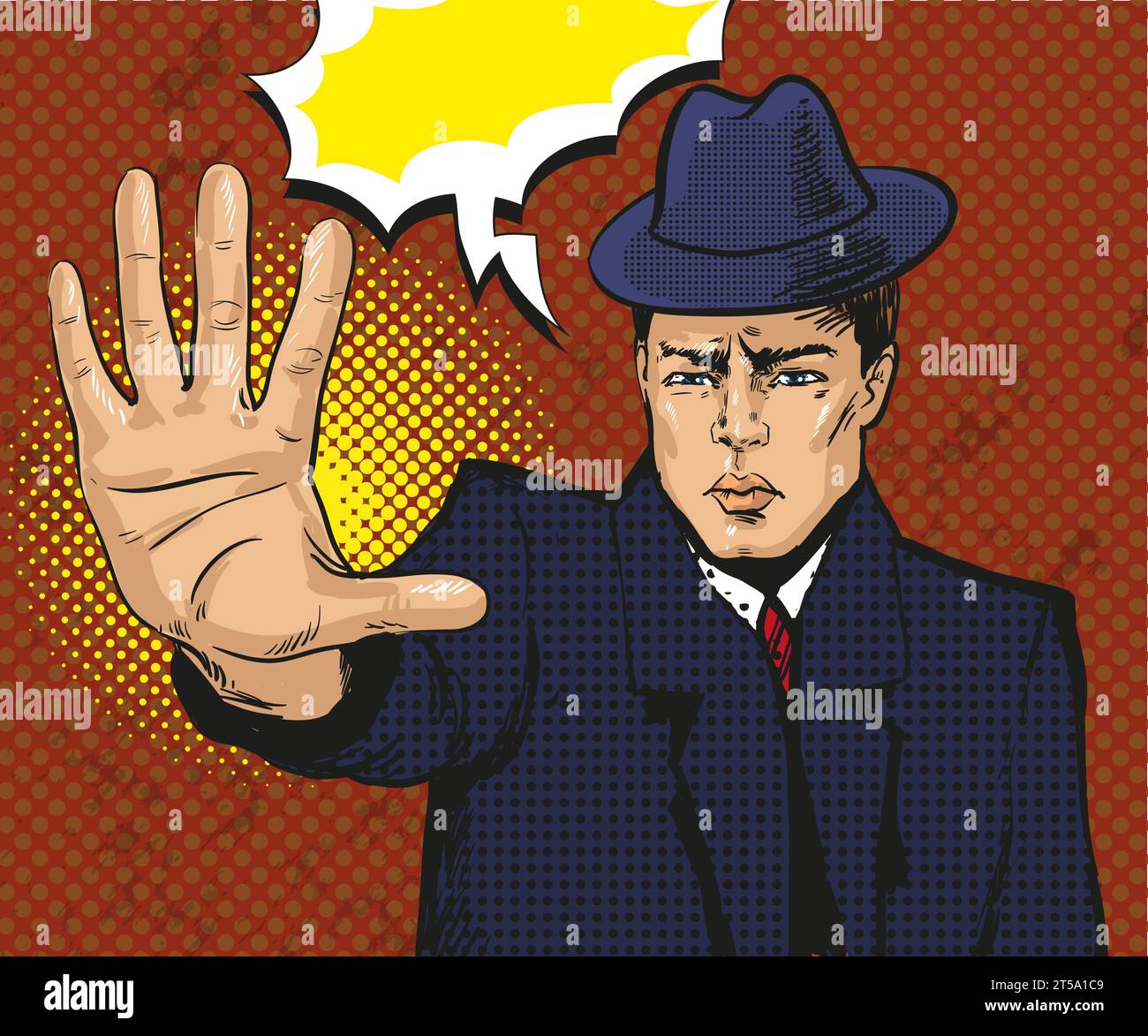 Vektor Vintage Pop Art Illustration von Stop Gesturing Mann Stock Vektor