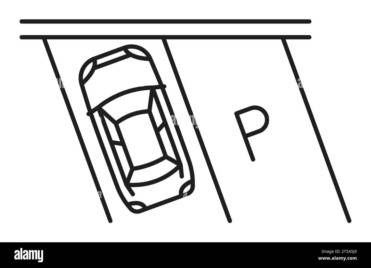 Liniensymbol des PKW-Parkplatzes, Garagenservice und Fahrzeugparkzone, Vektorschild. Straßenparkplatz für den Transport in öffentlichen Bereichen, Garageninformationen oder Parkregeln umreißen das Symbol in der Draufsicht Stock Vektor