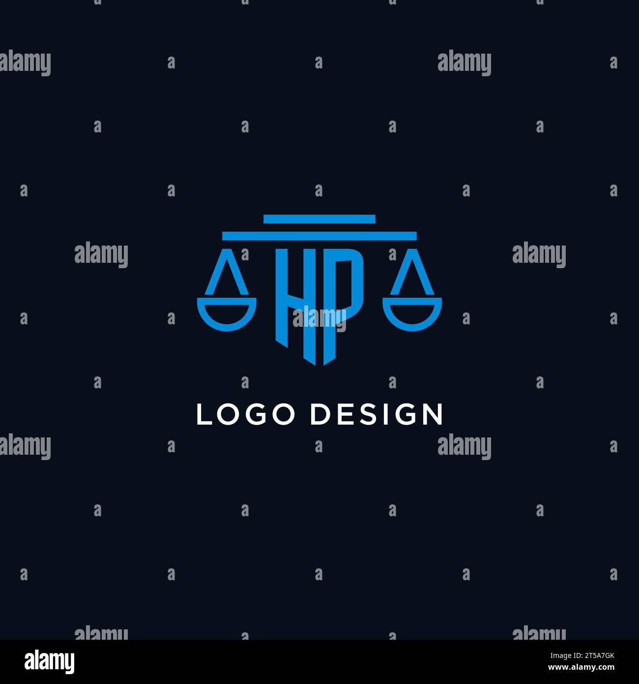 HP Monogramm Initial Logo mit Design-Inspiration für Skalen der Gerechtigkeit, Vektorgrafik Stock Vektor