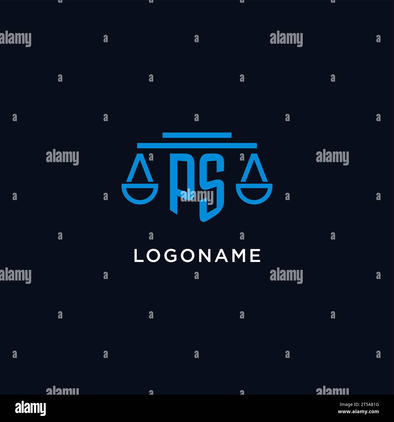 Das erste PS-Monogramm-Logo mit der Skala des Justice-Icons und Vektorgrafik Stock Vektor