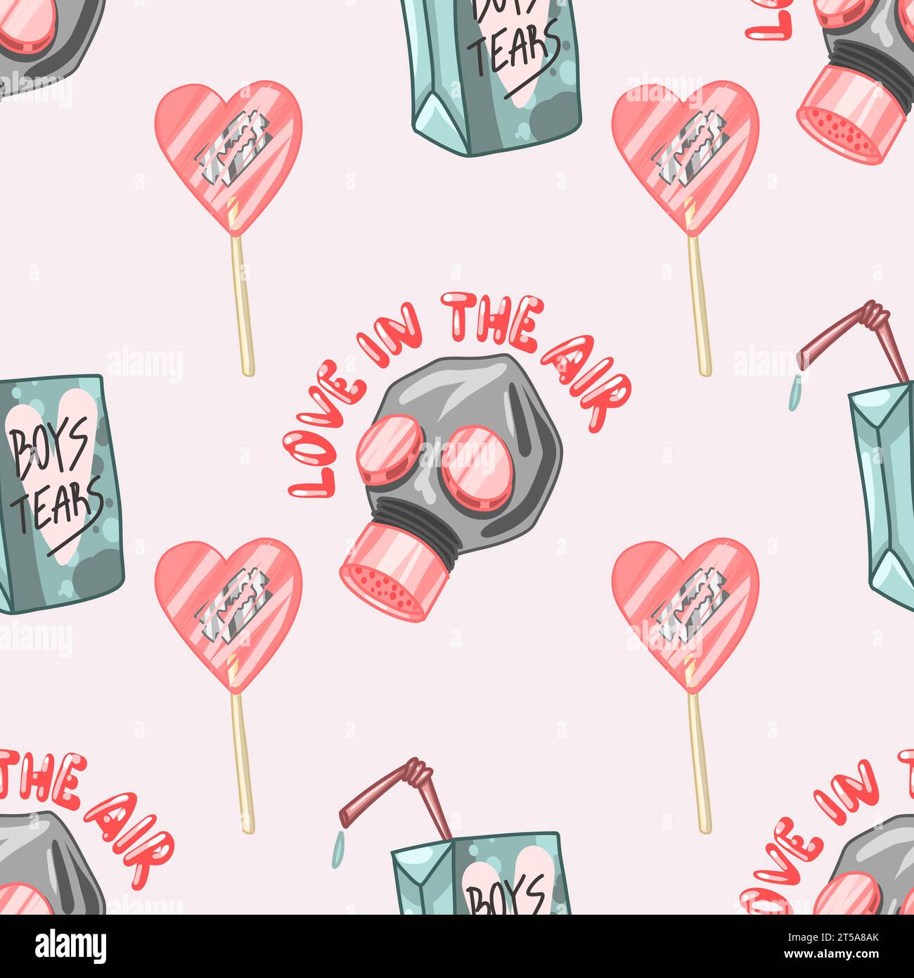 Gruselige Valentinstag nahtlose Muster, Spooky Valentine, Pastel Goth digitale Aufkleber, Alternative Valentinstag Vektor EPS10 Stock Vektor