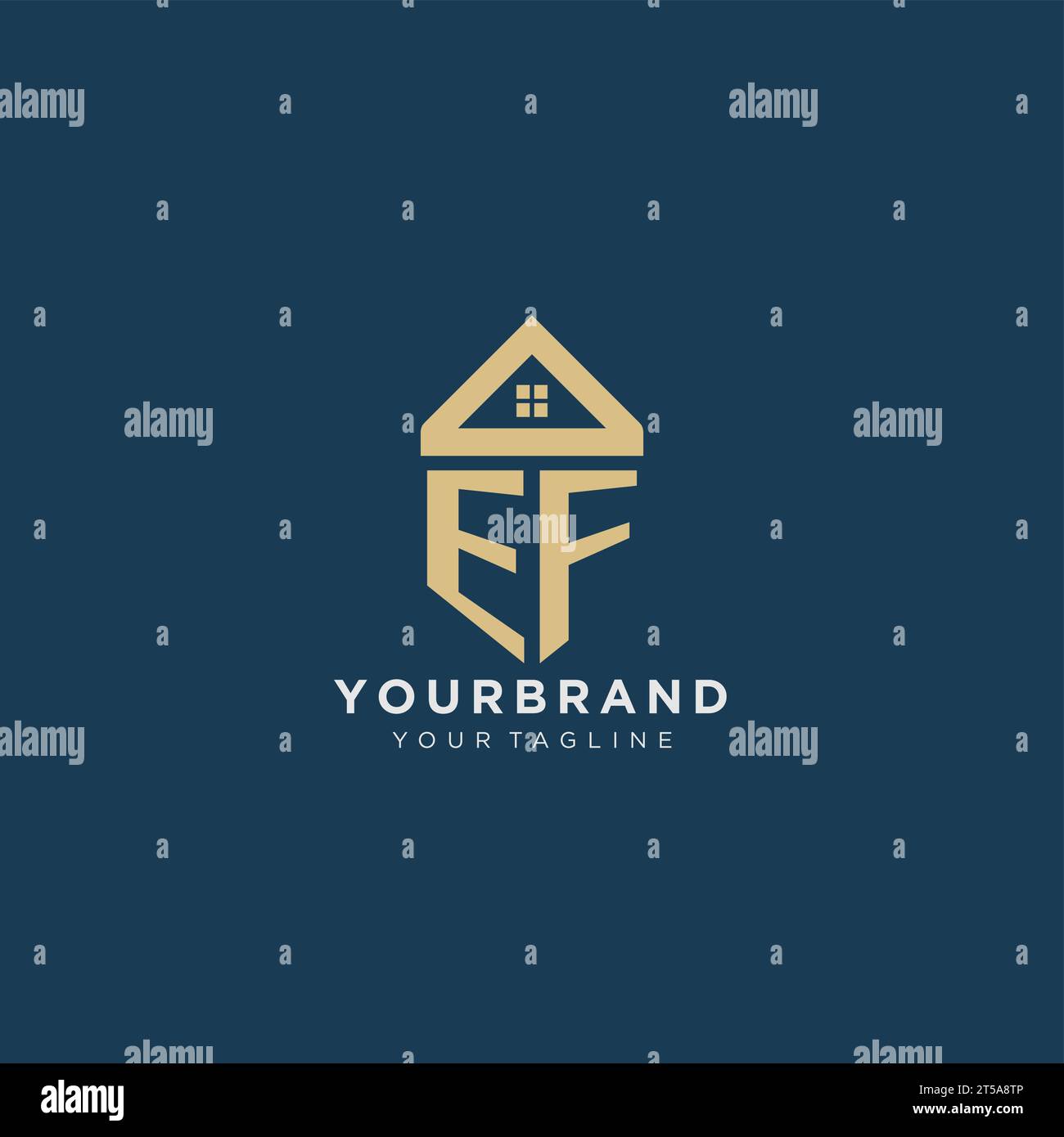 Anfangsbuchstabe EF mit einfachem Hausdach kreatives Logo-Design für Immobilienunternehmen Vektorgrafik Stock Vektor