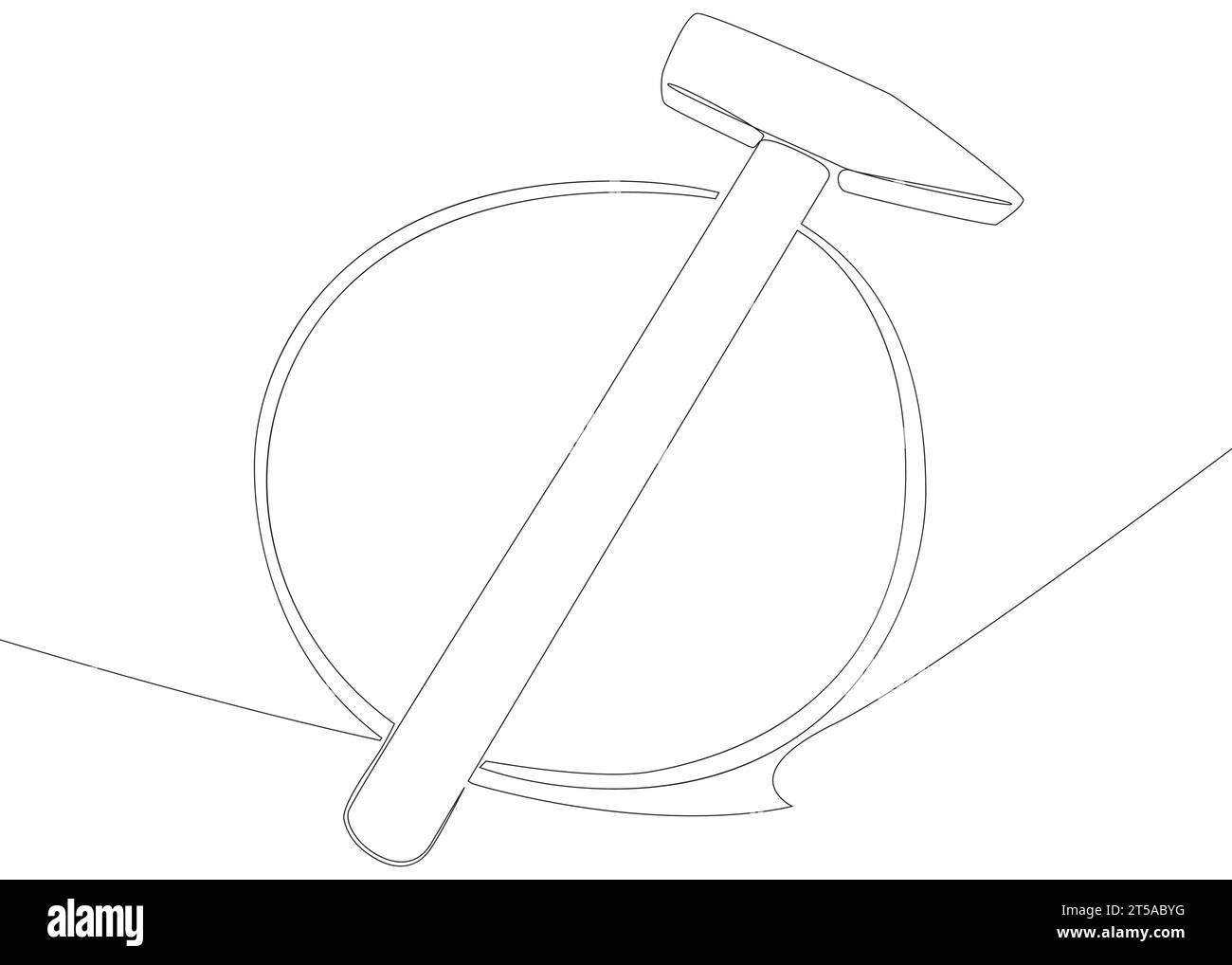 Eine durchgehende Sprechblase mit Hammer. Illustration dünner Linien Tool Vektorkonzept. Konturzeichnung kreative Ideen. Stock Vektor