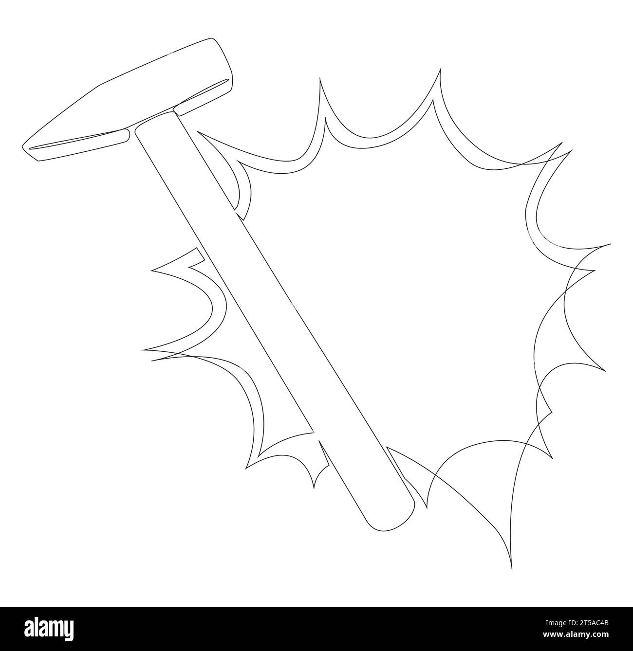 Eine durchgehende Sprechblase mit Hammer. Illustration dünner Linien Tool Vektorkonzept. Konturzeichnung kreative Ideen. Stock Vektor