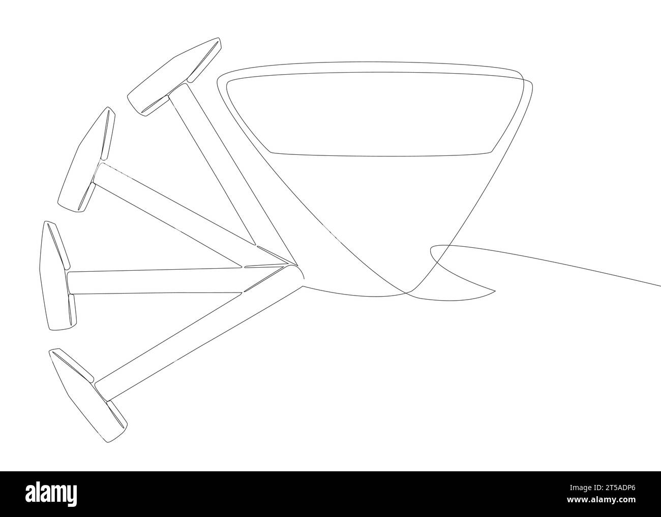 Eine durchgehende Sprechblase mit Hammer. Illustration dünner Linien Tool Vektorkonzept. Konturzeichnung kreative Ideen. Stock Vektor