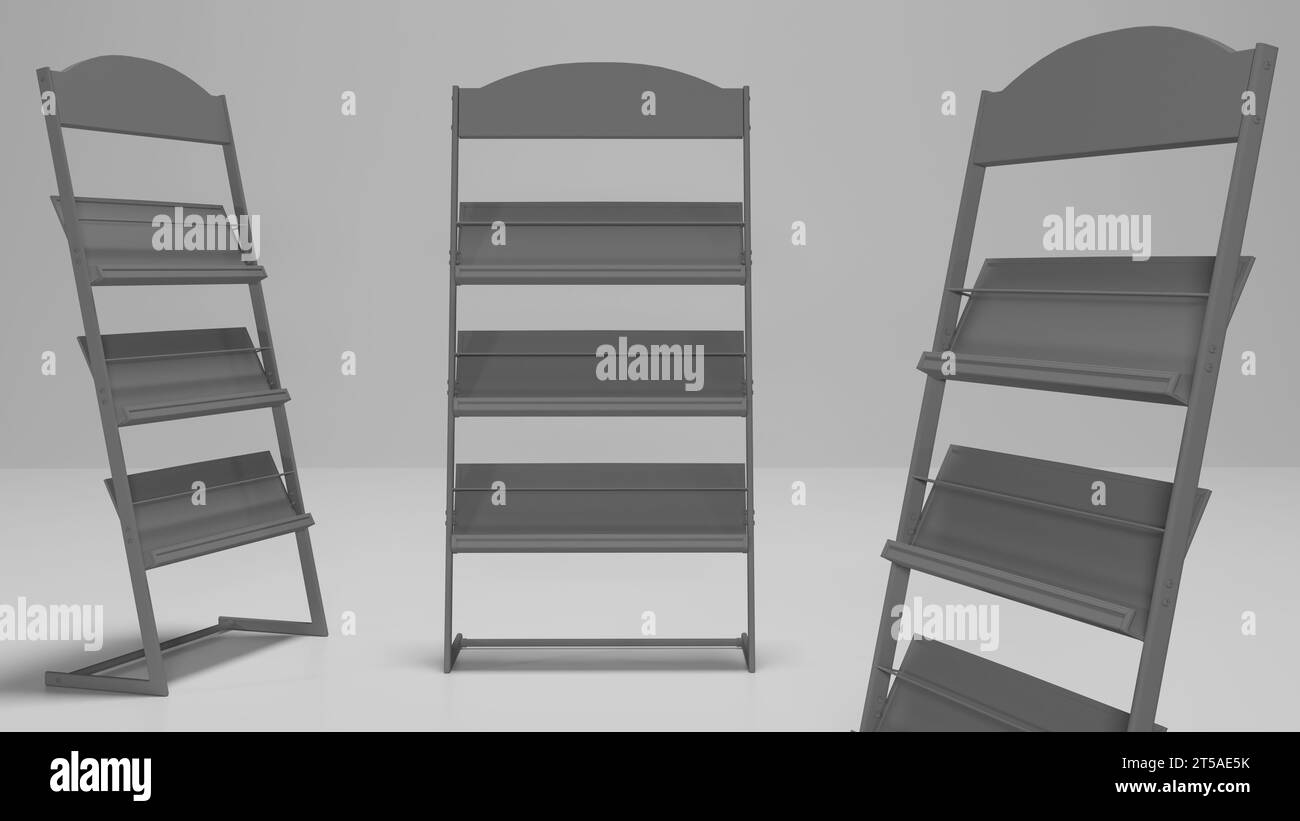 Prospekt oder Flyer 3D-Design mit weißer Thekenoberseite Stockfoto