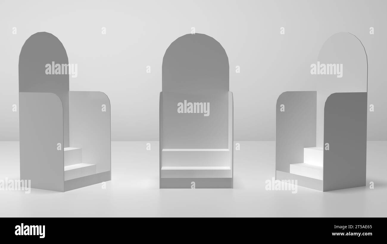 Leeres Regal Für Produktpräsentation. Modell, Modell, Vorlage. Auf Weißem Hintergrund Isoliert. 3D-Abbildung Stockfoto