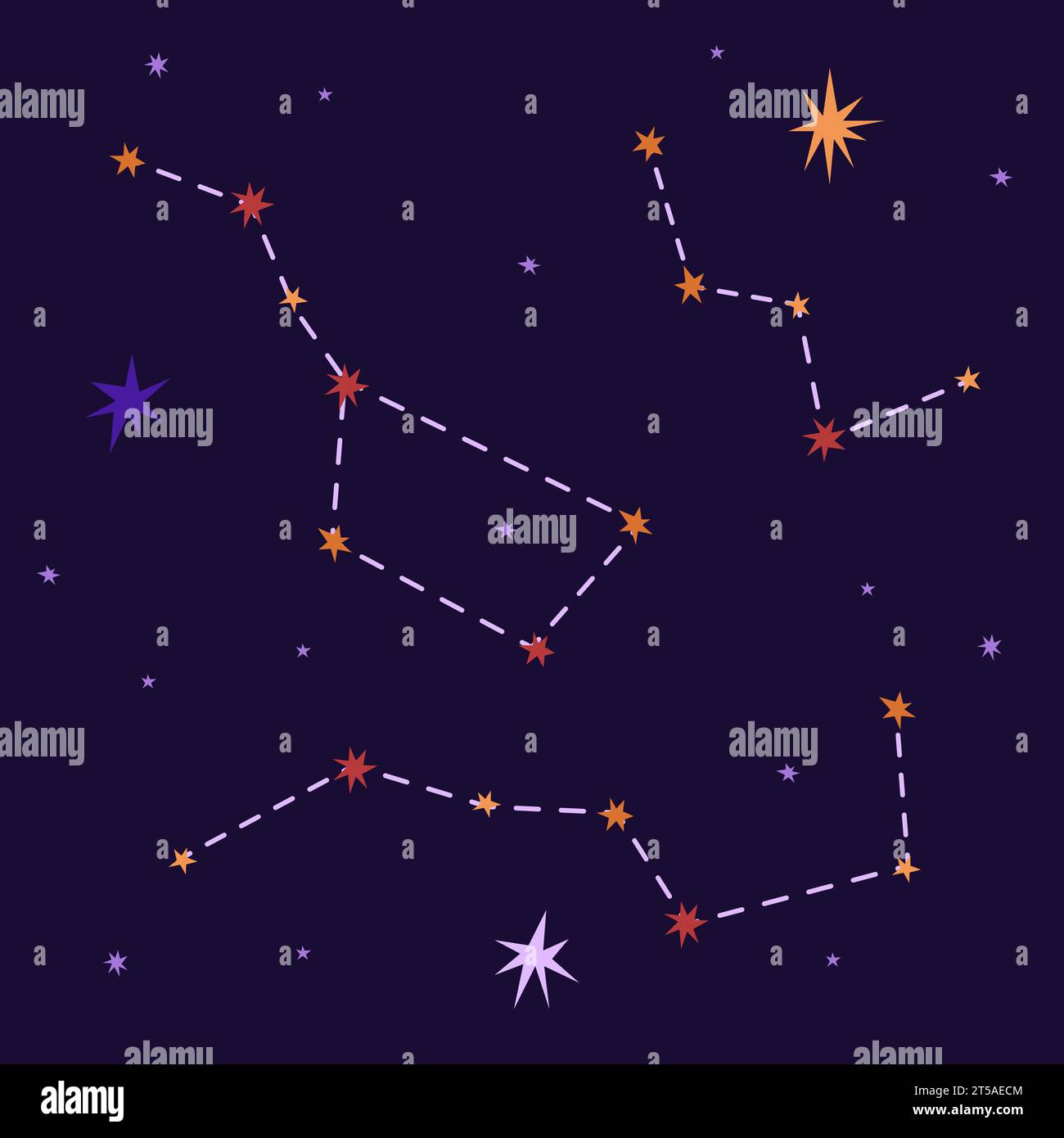 Set von Konstellationen auf dem Hintergrund der Illustration des Raumvektors. Ideal für Aufkleber und Karten. Flaches Design Stock Vektor