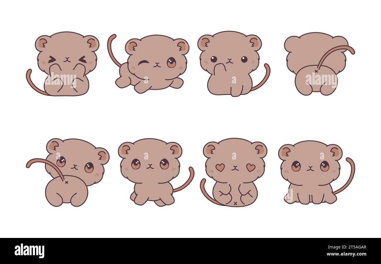 Set von Kawaii isolierten Keimen. Sammlung von Vector Cartoon Baby Tier Illustrationen für Aufkleber, Baby Dusche, Malseiten, Drucke für Kleidung Stock Vektor