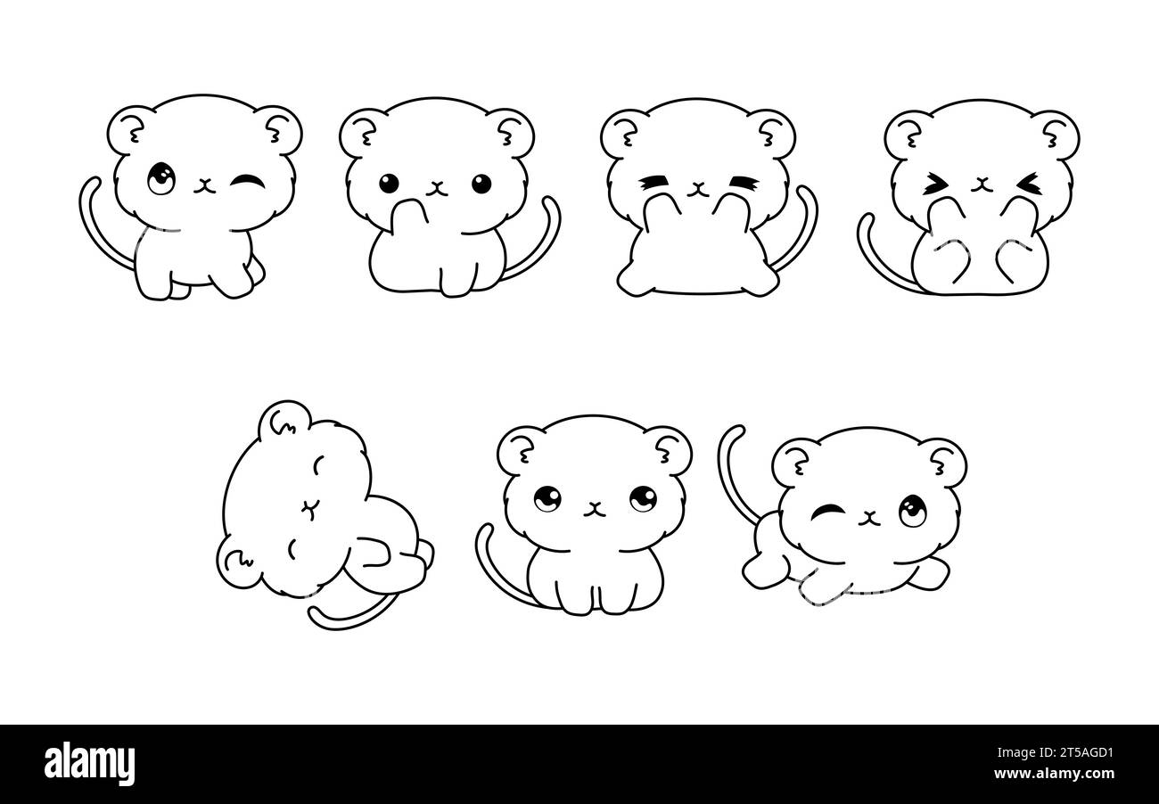 Sammlung von Vector Cartoon Gerbil Malseite. Satz von Kawaii isolierte Baby-Tier-Outline für Aufkleber, Baby-Dusche, Malbuch, Drucke für Stock Vektor