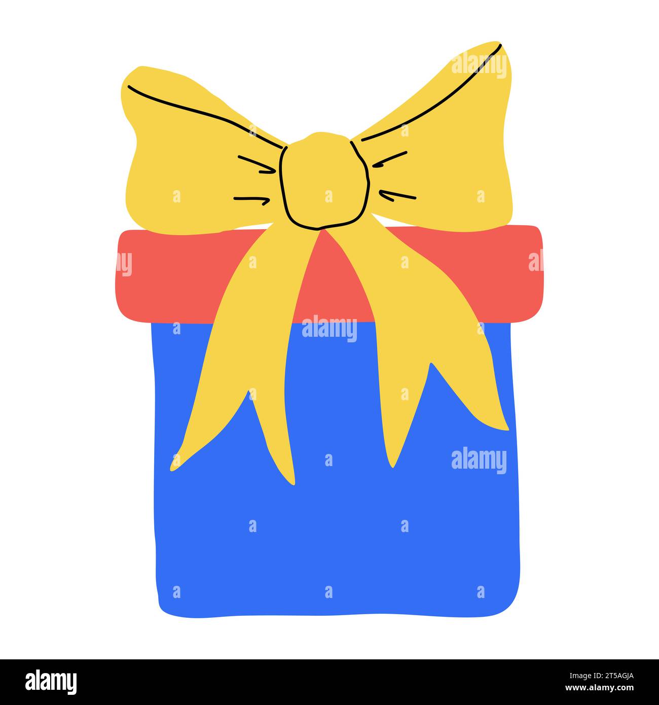 Handgezeichnete Geschenkbox mit Schleife. Geburtstagsgeschenk. Helles dekoratives Element. Farbige Illustration des flachen Vektors auf weißem Hintergrund Stock Vektor