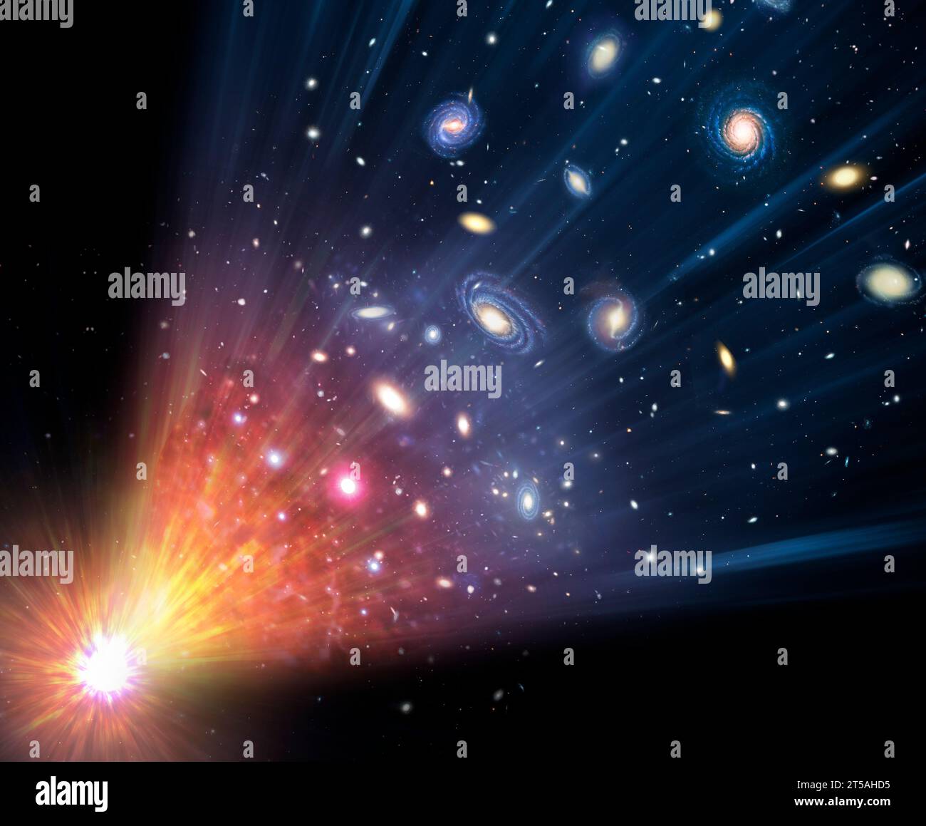 Big Bang und sich ausdehnendes Universum, Illustration Stockfoto