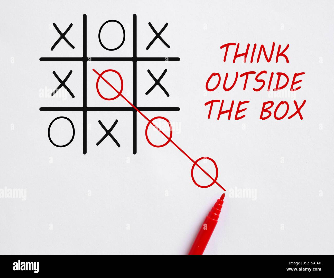Denken Sie über den Tellerrand hinaus. Auf originelle und kreative Weise denken. Anderes, unkonventionelles, neuartiges oder kreatives Denken. Stockfoto