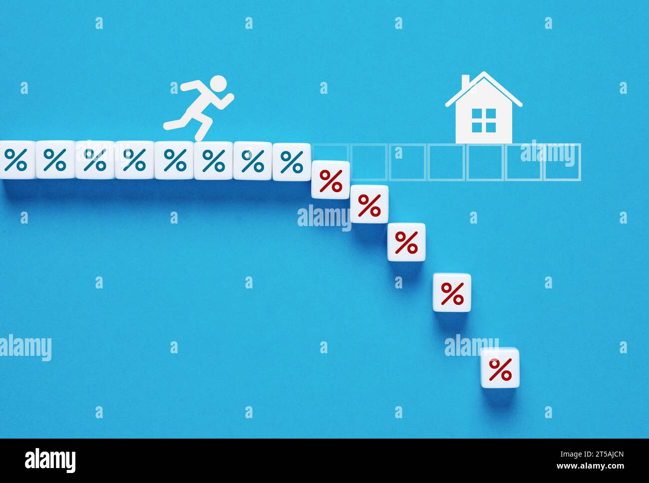 Unerschwingliche Hypothekarzinsen. Hohe Inflation und sinkende Kaufkraft. Unerschwingliche Hauspreise. Der Wohnungsvertrag fällt aus. Stockfoto