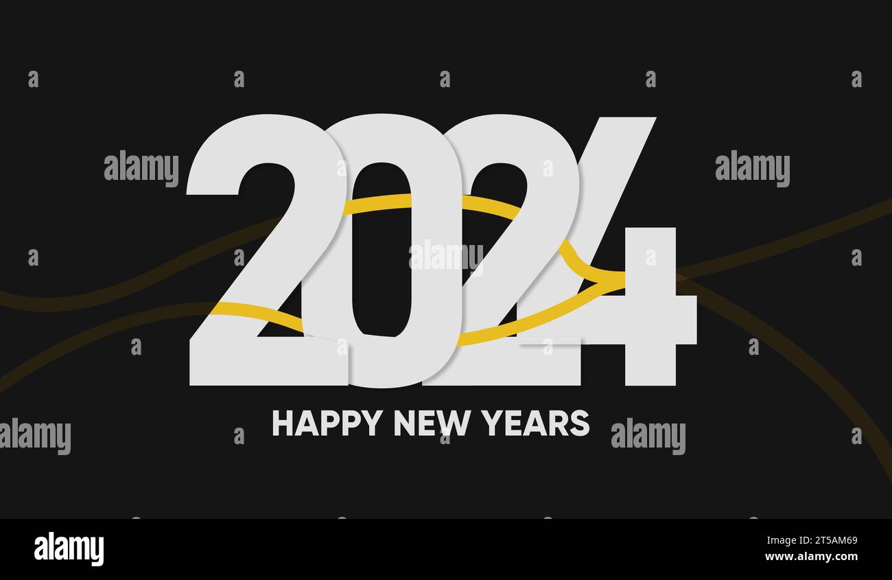 „Happy New Year 2024“ Grußkarte „Happy New Year 2024“. Schönes Web-Banner oder Plakat für Feiertage mit goldenem funkelndem Text „Happy New Year 2024“ Stock Vektor