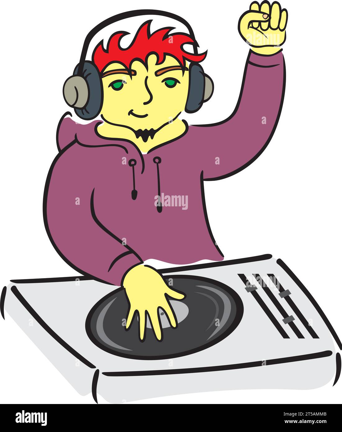 Illustration eines DJ, der Musik isoliert auf weiß spielt Stock Vektor
