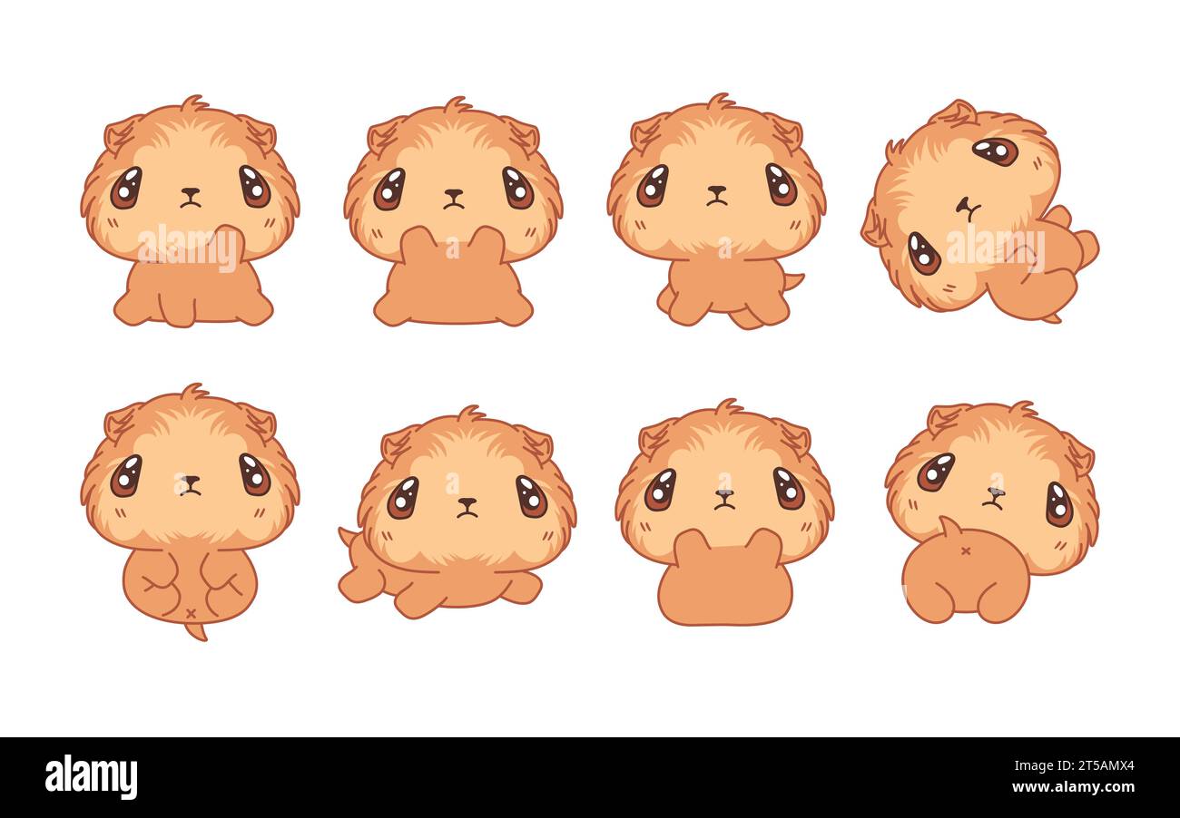Set von Kawaii isoliertem Meerschweinchen. Sammlung von Vektor-Cartoon Nagetier-Illustrationen für Aufkleber, Baby-Dusche, Malseiten, Drucke für Kleidung Stock Vektor
