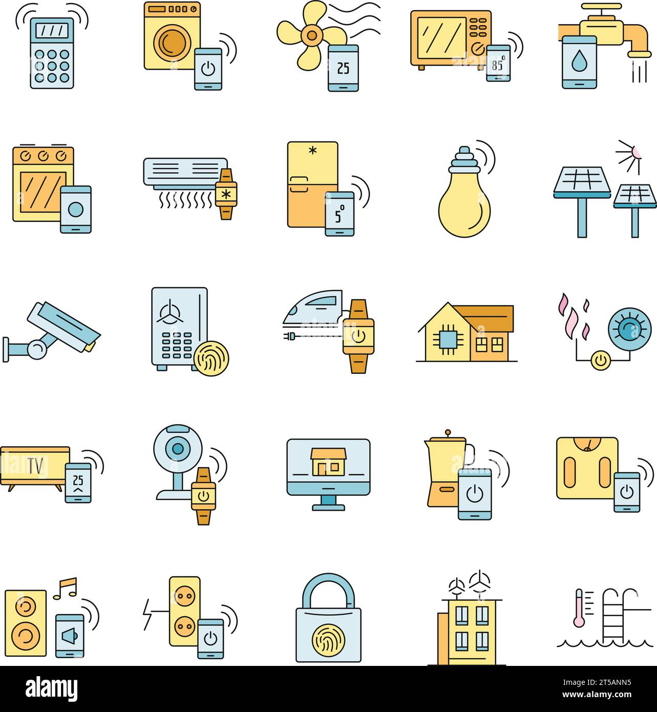 Symbolsatz für intelligentes Gebäude. Kontursatz intelligenter Gebäudevektorsymbole dünne Linie flach auf weiß Stock Vektor