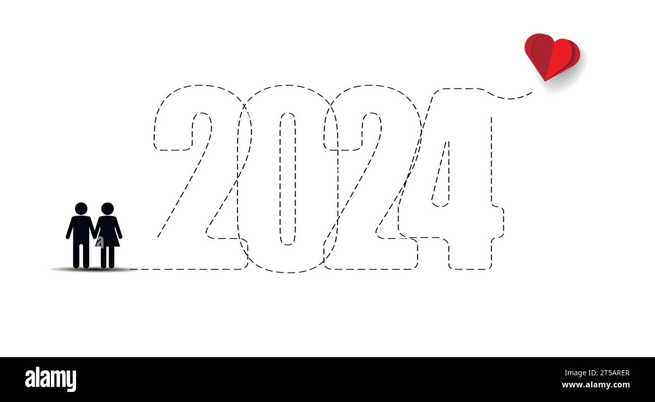 Frohe Weihnachten und Neujahrskonzept, Liebe ins neue Jahr 2024. Stock Vektor