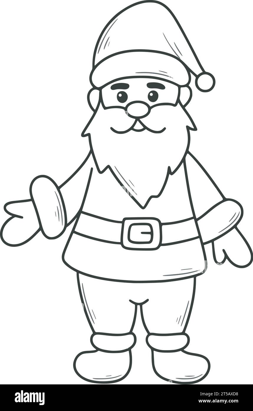 Weihnachtsmann im Sketch-Stil. Niedlicher Mann für Silvester isolierte Zeichentrickskizze. Lustiger Zwerg für den Urlaub, schwarze Linie Vektor-Illustration Stock Vektor