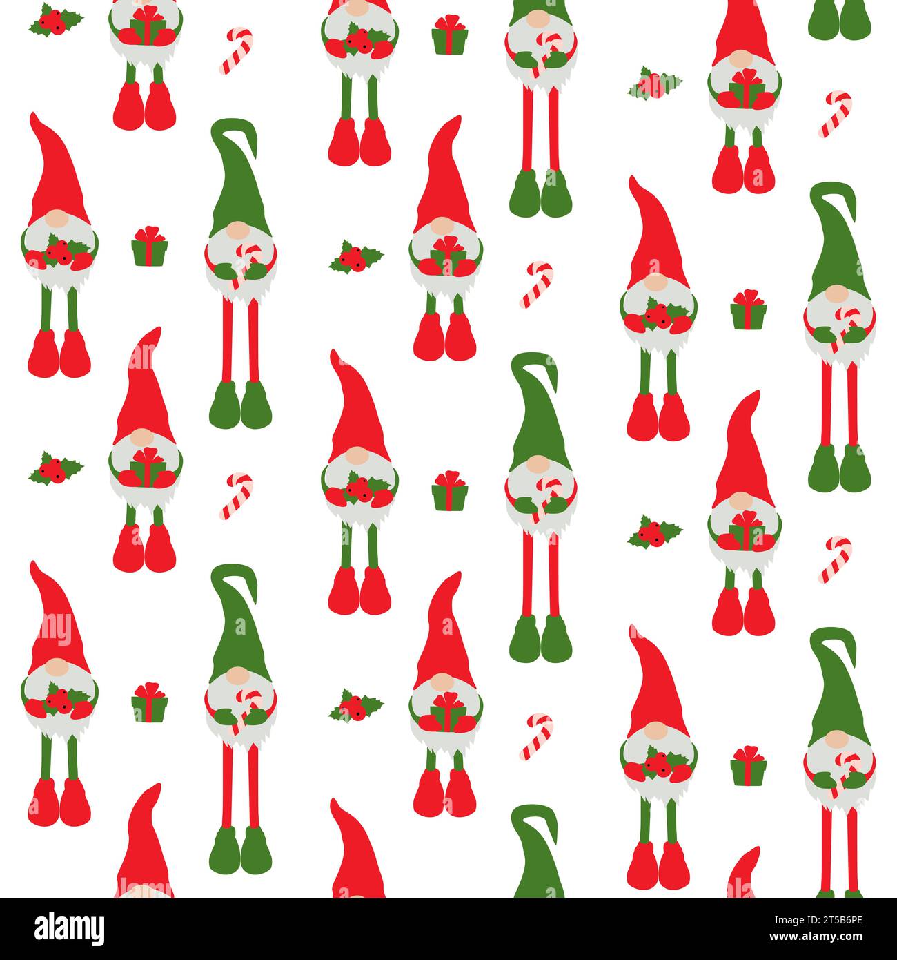 Nahtloses Muster mit Gnomen. Flaches Weihnachtsmuster mit Gnomen. Stock Vektor