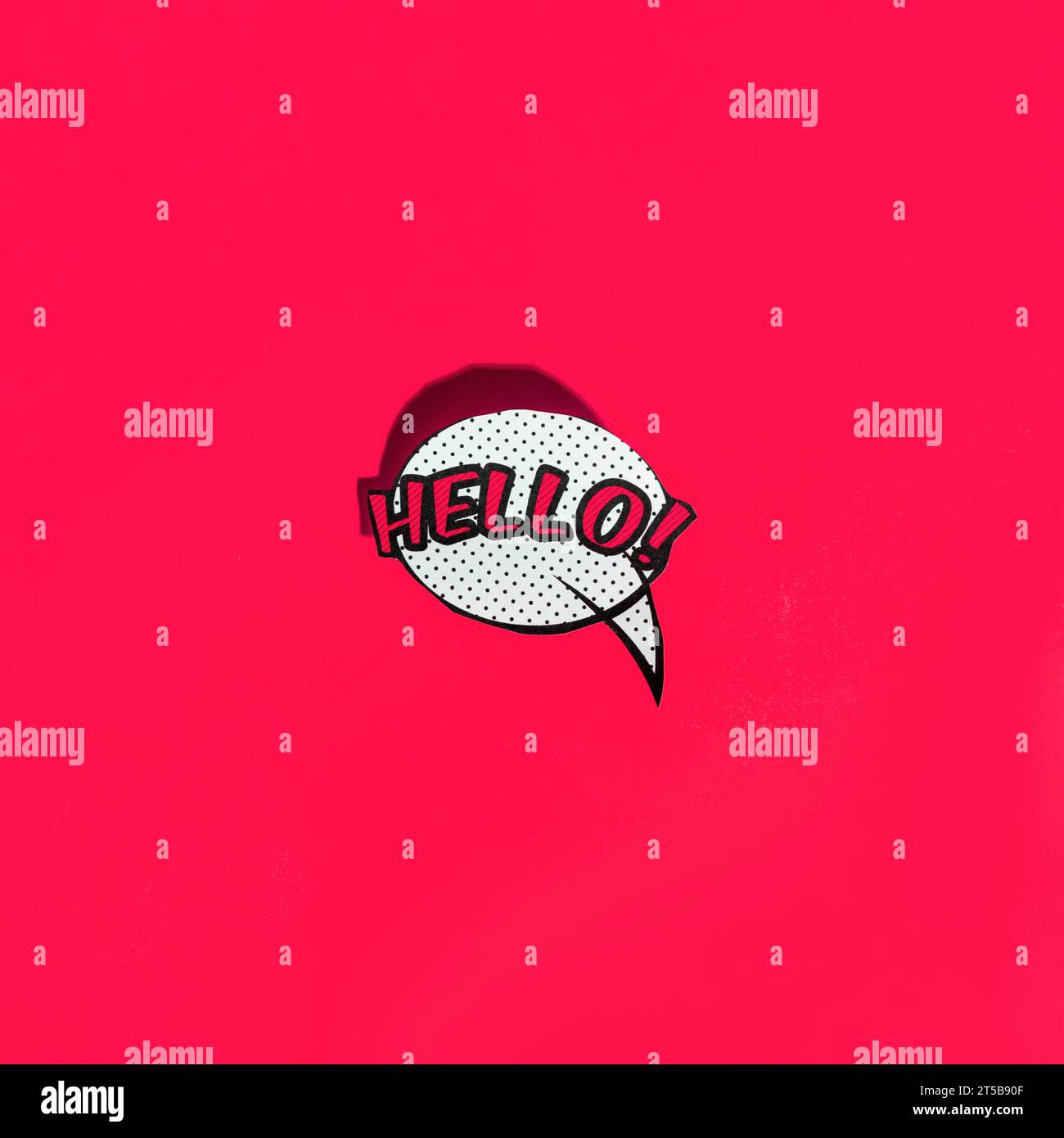 Symbol für Vektor-Sprechblase mit rotem Hintergrund für Hallo-Gruß Stockfoto