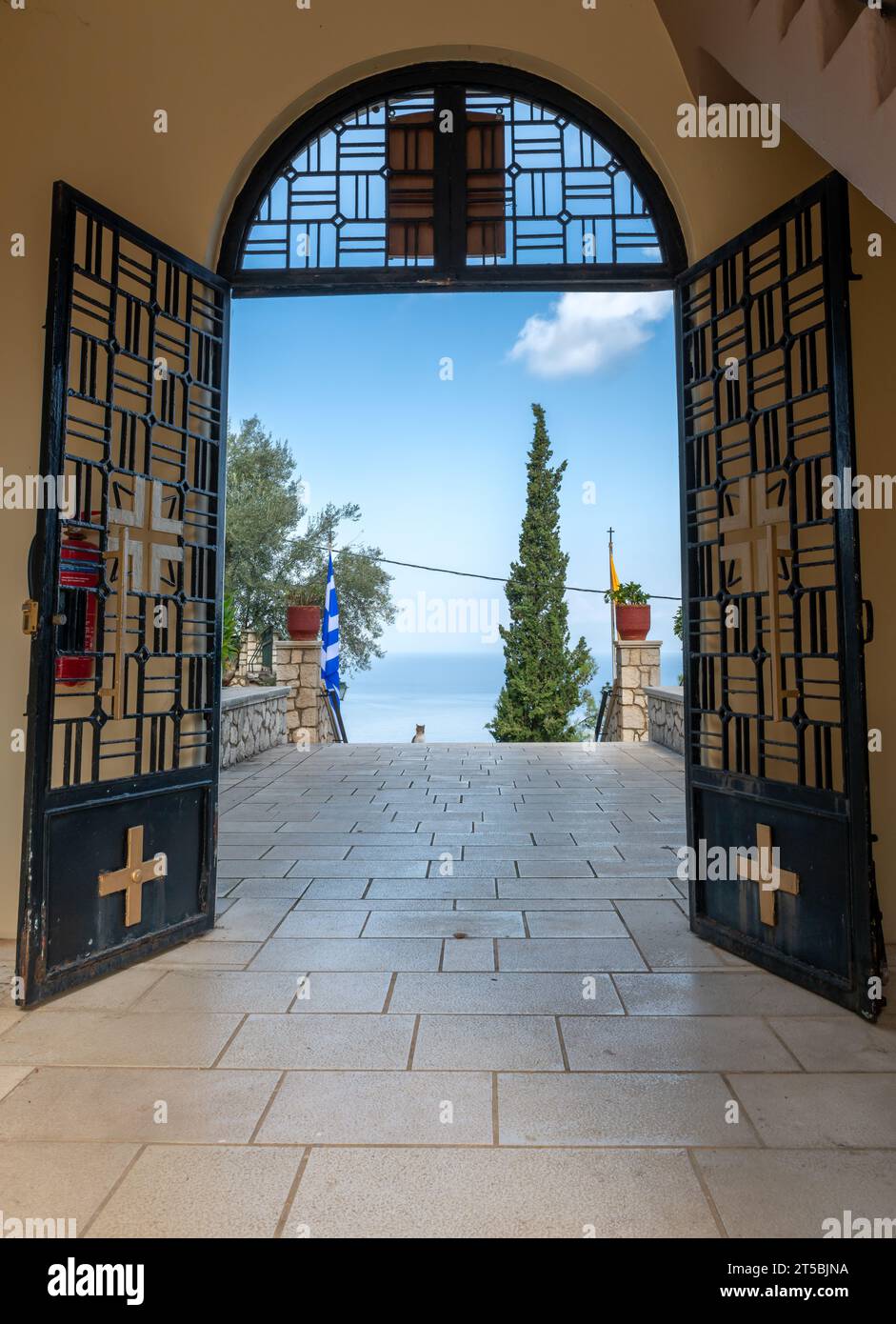 Architektonische Details eines griechischen Klosters. Stockfoto