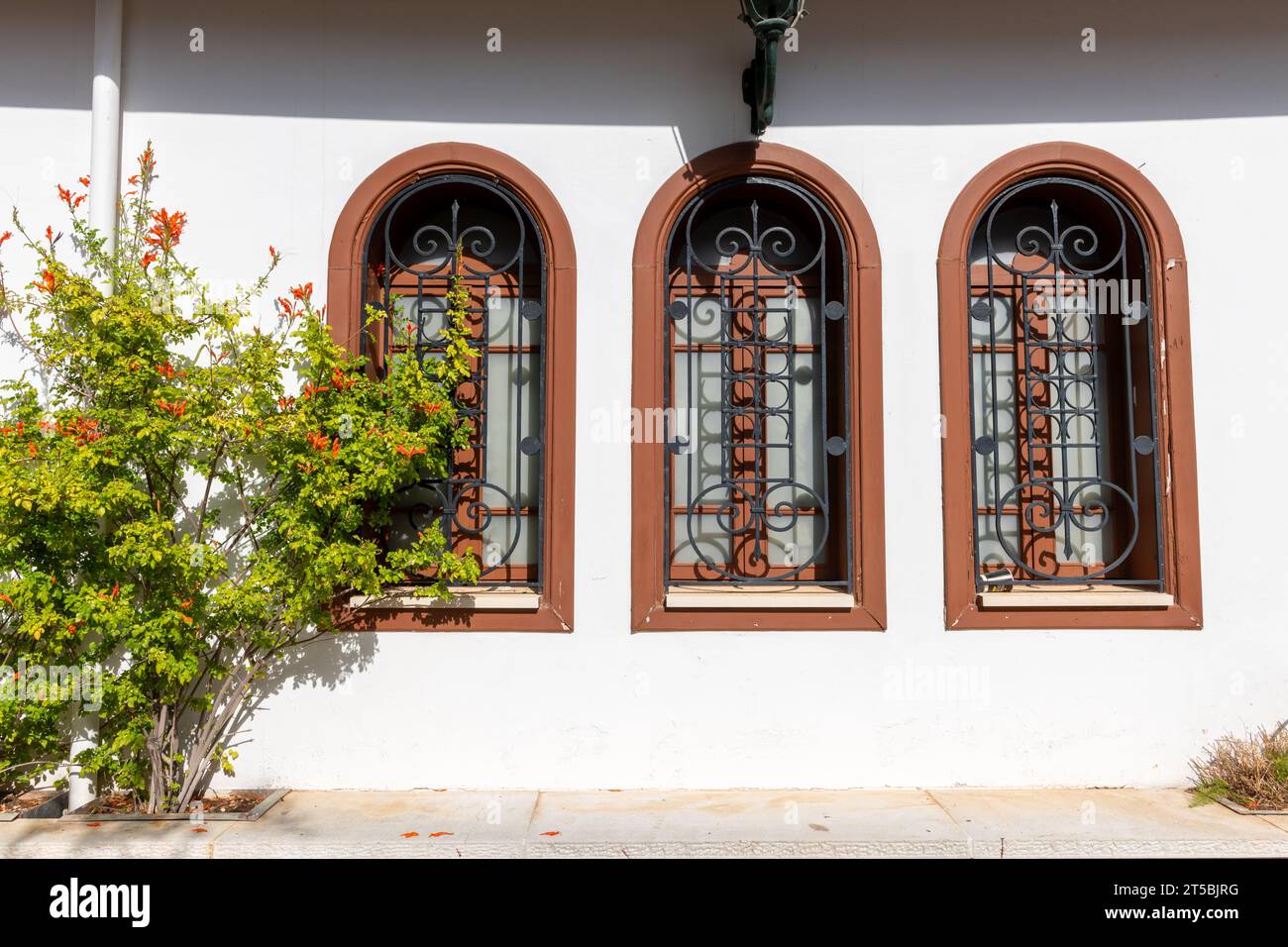 Architektonische Details eines griechischen Klosters. Stockfoto