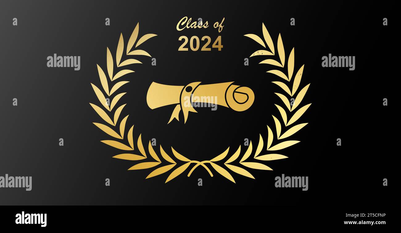 Graduierungsklasse von 2024 mit Graduierungsmütze auf schwarzem Seidenhintergrund. Vektorabbildung EPS10 Stockfoto