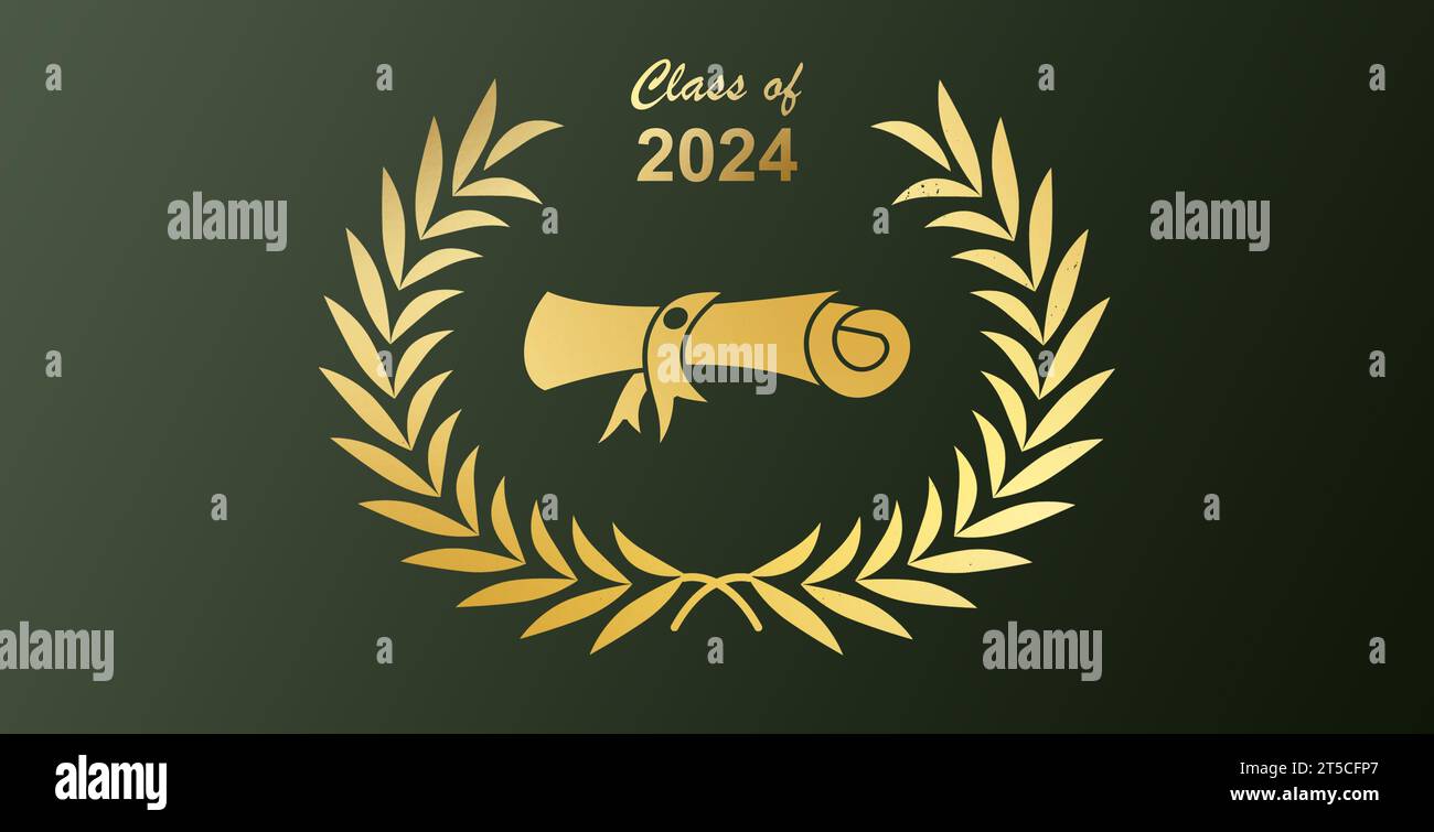 Graduierungsklasse von 2024 mit Graduierungsmütze auf schwarzem Seidenhintergrund. Vektorabbildung EPS10 Stockfoto