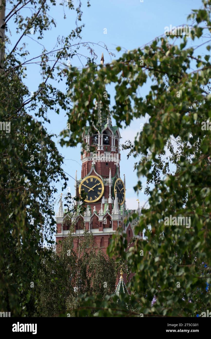 Kreml-Uhr am Spasskaya-Turm, Moskau, Russland Stockfoto