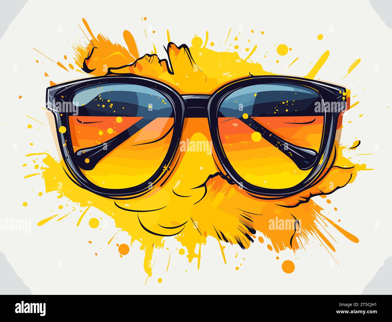 Zeichnung eines lächelnden Gesichts mit Sonnenbrillen-Symbol, getrennte, überzogene Linien. Stock Vektor
