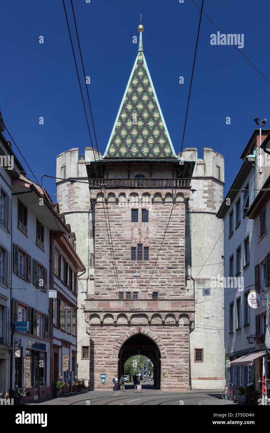 Basel, Schweiz - das Spalentor im 14. Jahrhundert erbaut, eines der schönsten Tore der Schweiz. Stockfoto