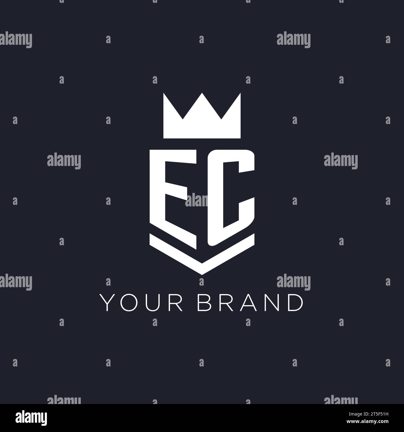 EC-Logo mit Schild und Krone, Design-Ideen mit Monogramm Stock Vektor