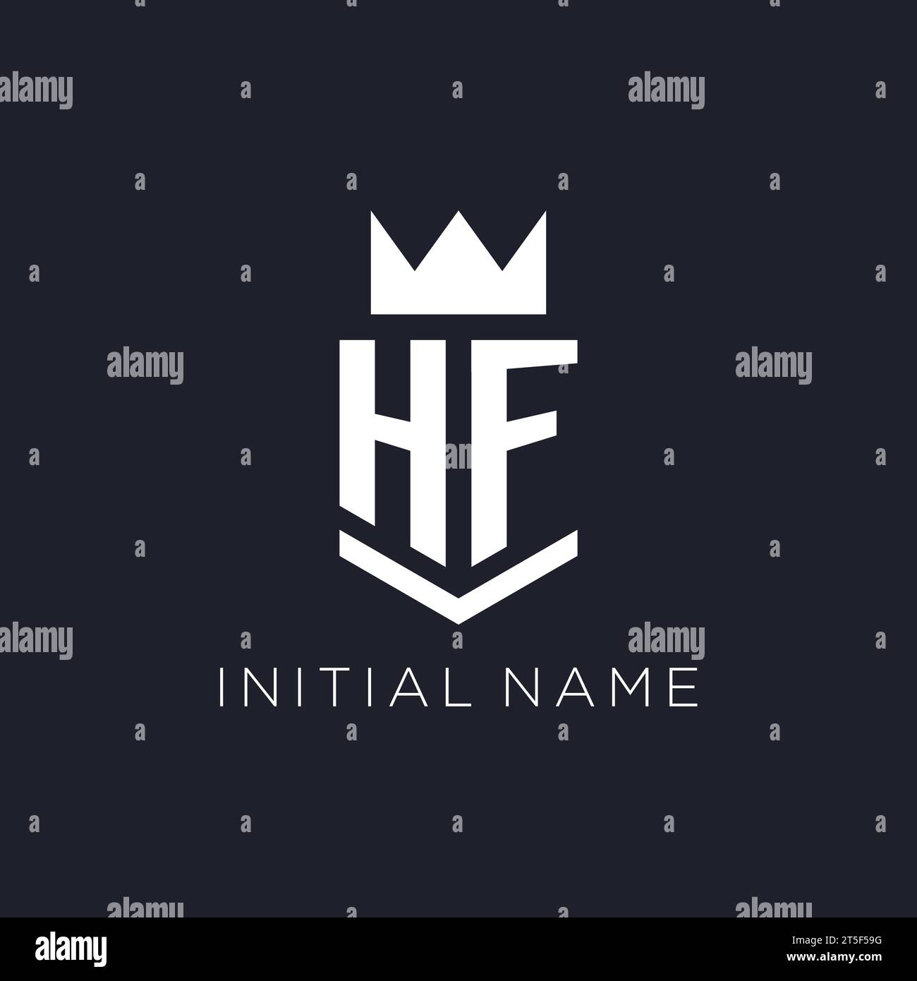 HF-Logo mit Schild und Krone, Design-Ideen mit Monogramm-Logo Stock Vektor