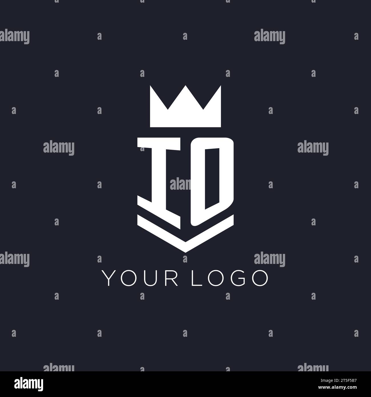 IO-Logo mit Schild und Krone, Design-Ideen mit Monogramm-Logo Stock Vektor