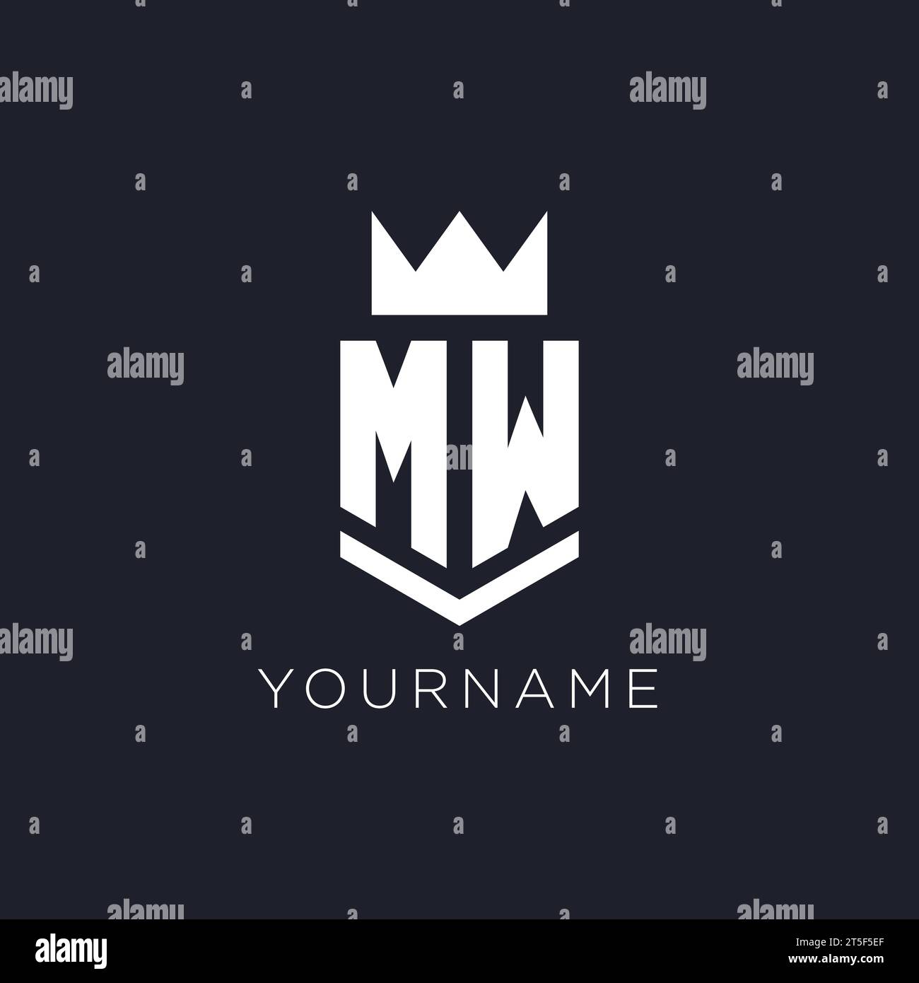 MW-Logo mit Schild und Krone, Initialideen für das Monogramm-Logo Stock Vektor