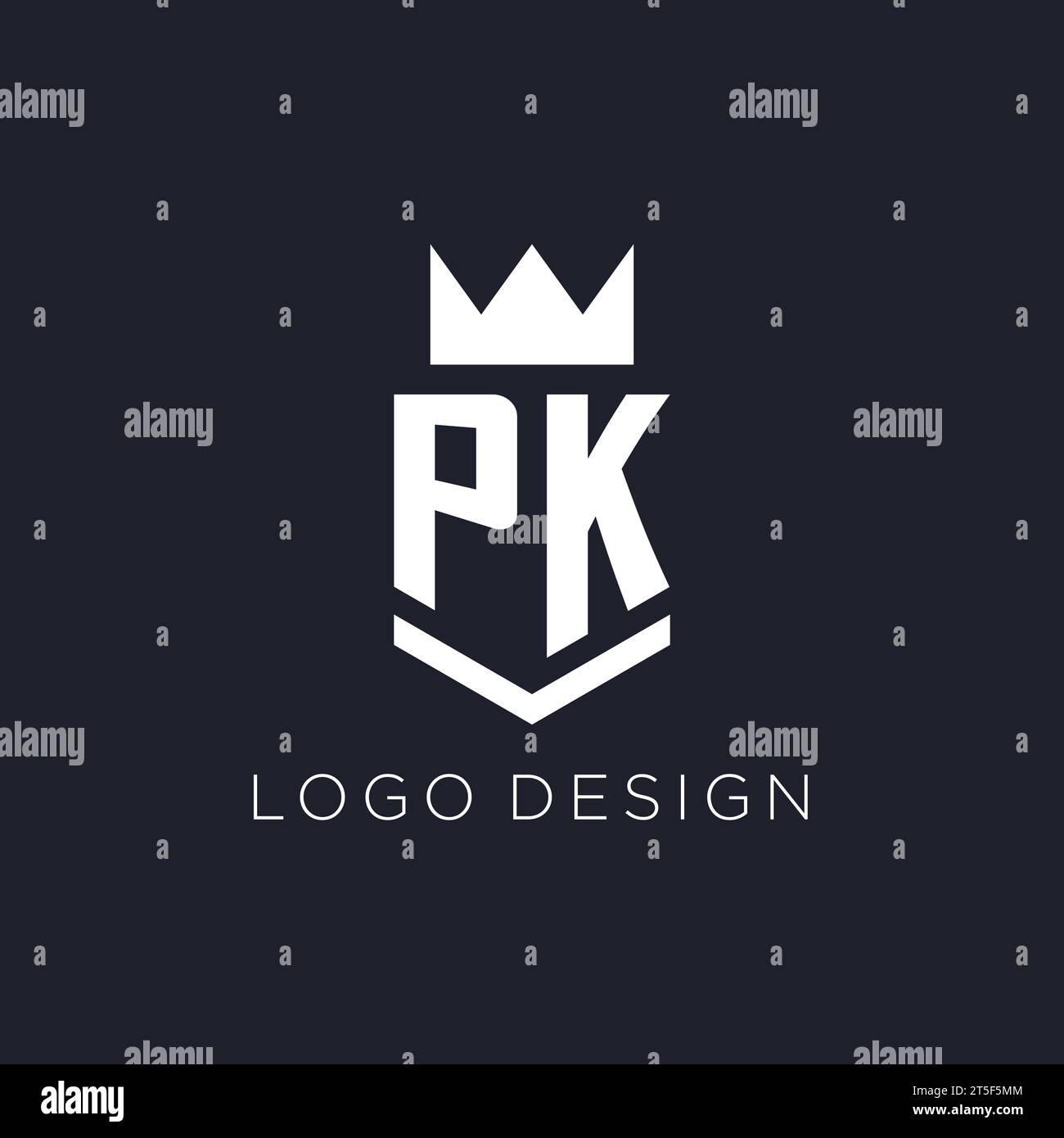 PK-Logo mit Schild und Krone, Design-Ideen mit Monogramm Stock Vektor
