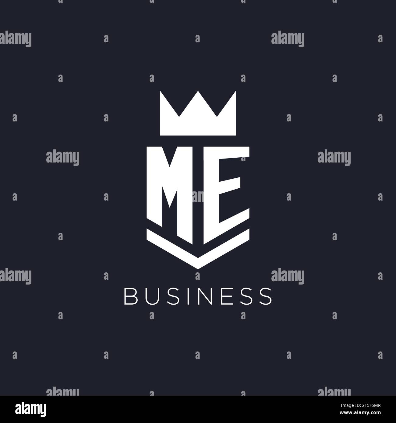 ME-Logo mit Schild und Krone, Initialideen für das Monogramm-Logo Stock Vektor