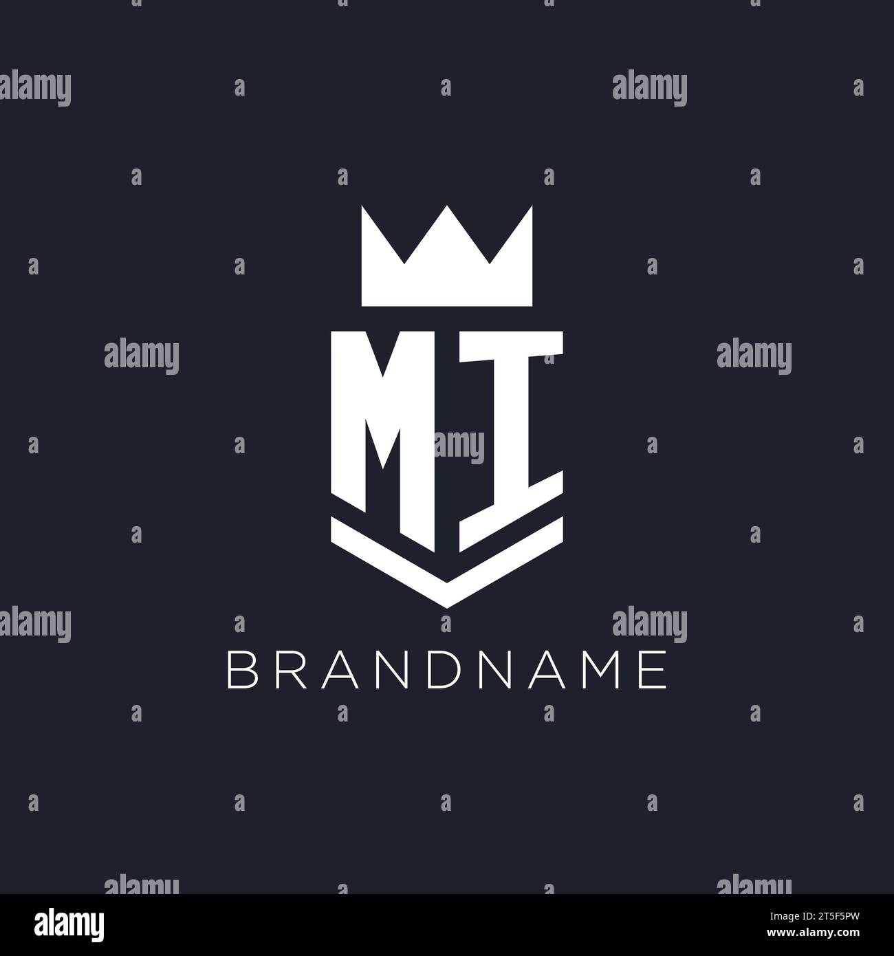 MI-Logo mit Schild und Krone, Initialideen für das Monogramm-Logo Stock Vektor