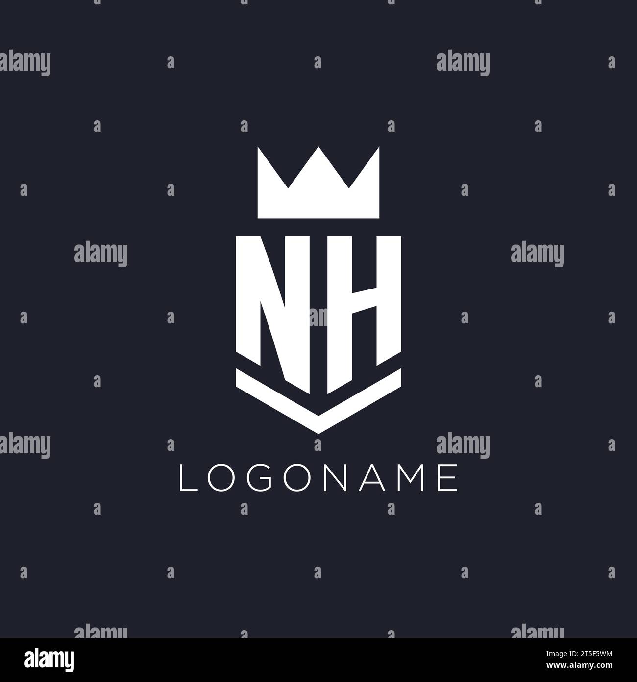 NH-Logo mit Schild und Krone, Initialideen für das Monogramm-Logo Stock Vektor