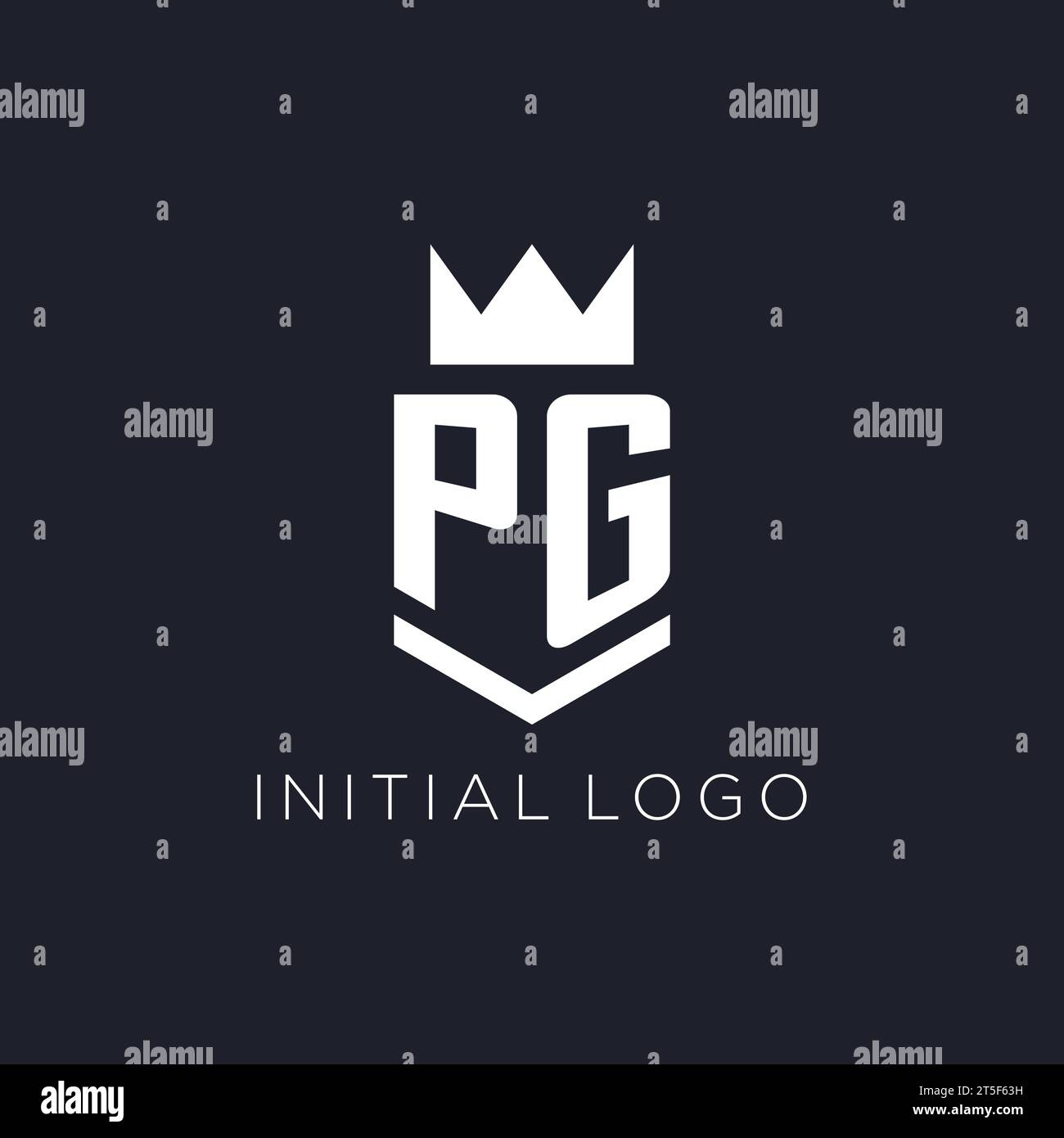 PG-Logo mit Schild und Krone, Design-Ideen für das Monogramm-Logo Stock Vektor