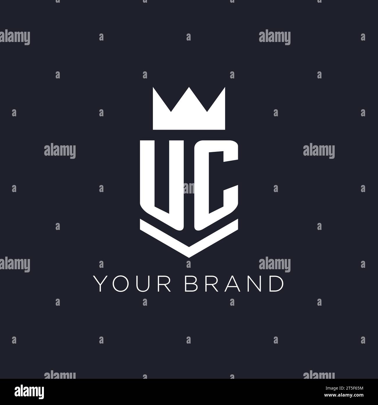 UC-Logo mit Schild und Krone, Design-Ideen mit Monogramm-Logo Stock Vektor