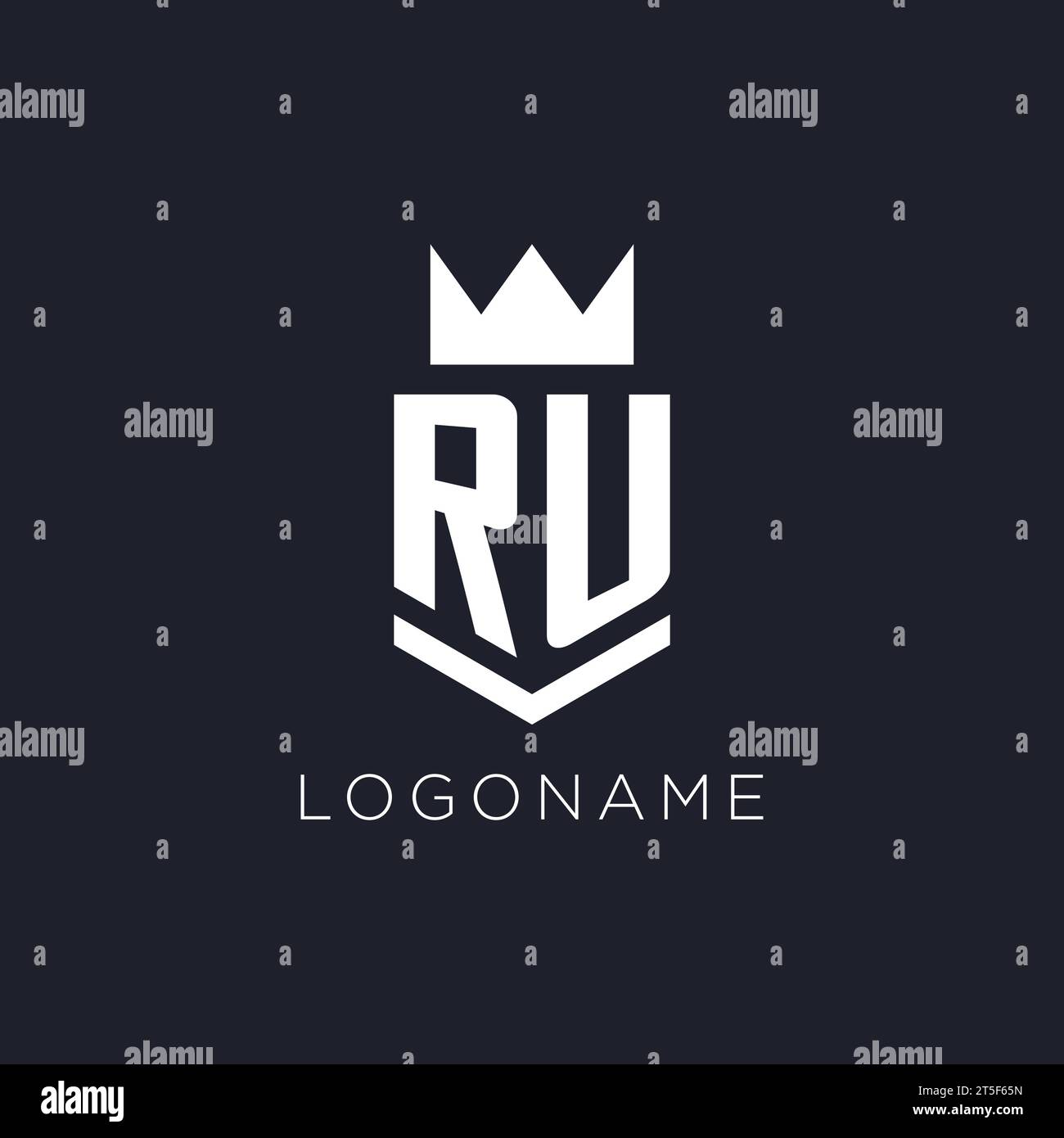 Ru-Logo mit Schild und Krone, Design-Ideen mit Monogramm-Logo Stock Vektor