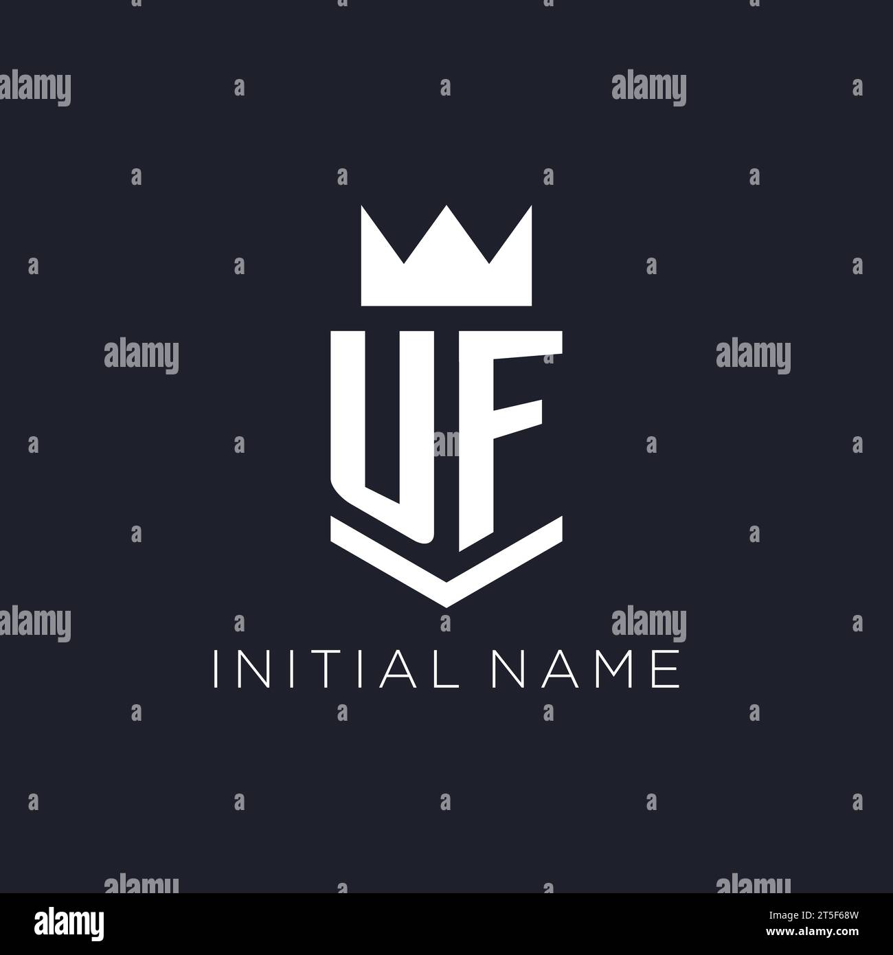 UF-Logo mit Schild und Krone, Design-Ideen mit Monogramm Stock Vektor